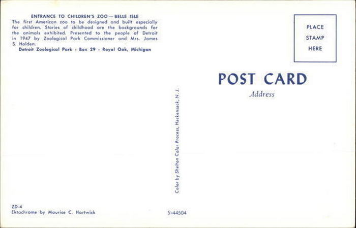 Belle Isle Childrens Zoo - Vintage Postcard (newer photo)